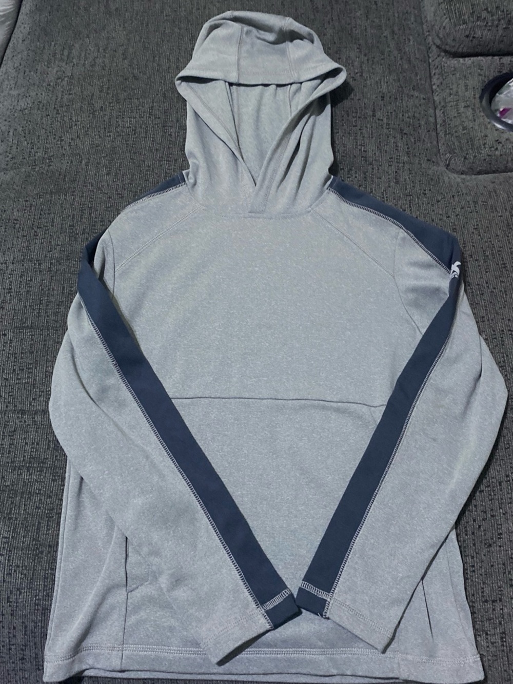Light Gray boys Hooded Pullover with Navy Stripe